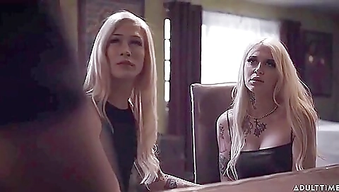 Busty brunette and hot girl in threesome with a guy