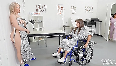 Blonde lesbian fucks a shemale on the verge of orgasm