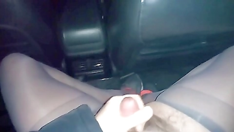 Car ride with a hot amateur girl wearing stockings