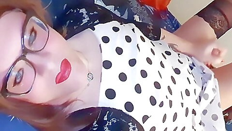 Redhead with big boobs masturbates with her own dick