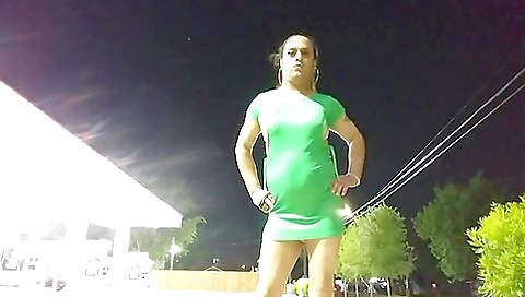 Brunette amateur wearing sexy pink and black stockings