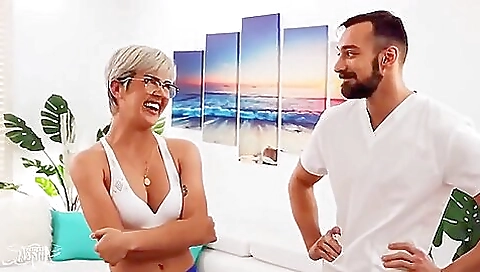 Busty shemale oiled up pussy after a big hard dick sex